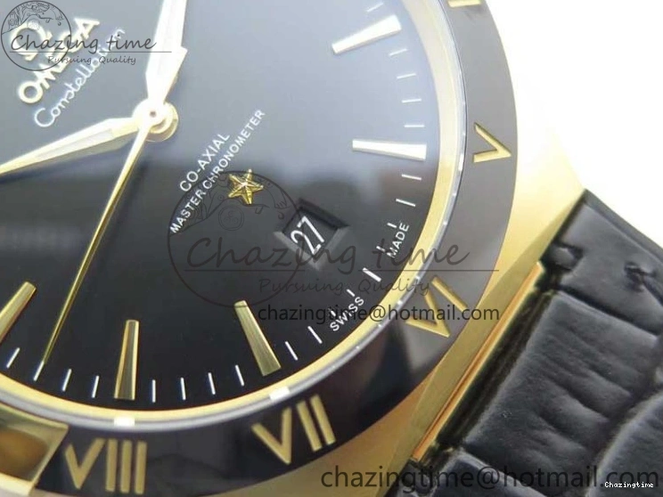 0318 HighQuality Constellation 131.33.41.21.03.001 YG TW Best Edition Black Dial On Gummy Strap A 7871